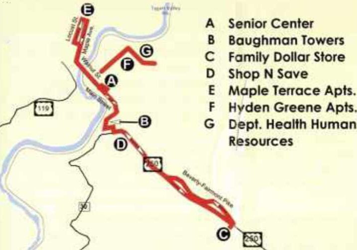 Blue & Gray Loop bus route in Barbour County, WV