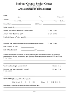 Barbour County Senior Center Employment Application